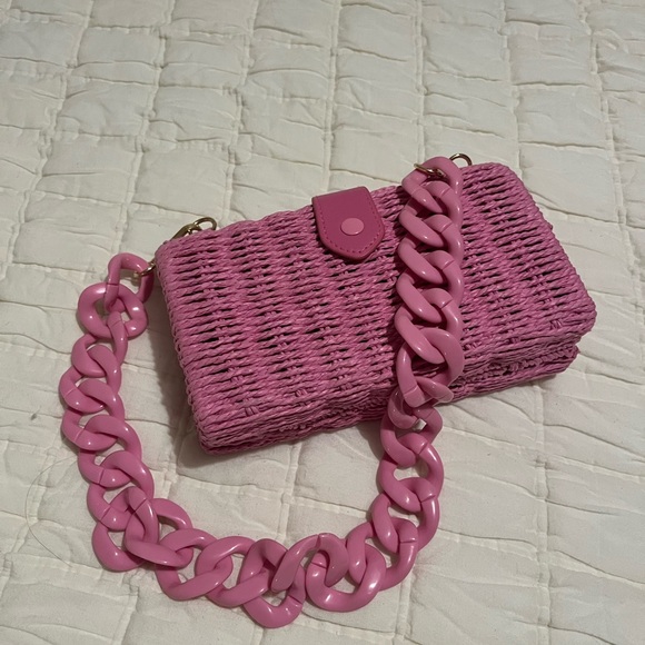 Target Pink Crossbody Bag with Woven Texture and Chain Strap - Picture 1 of 3